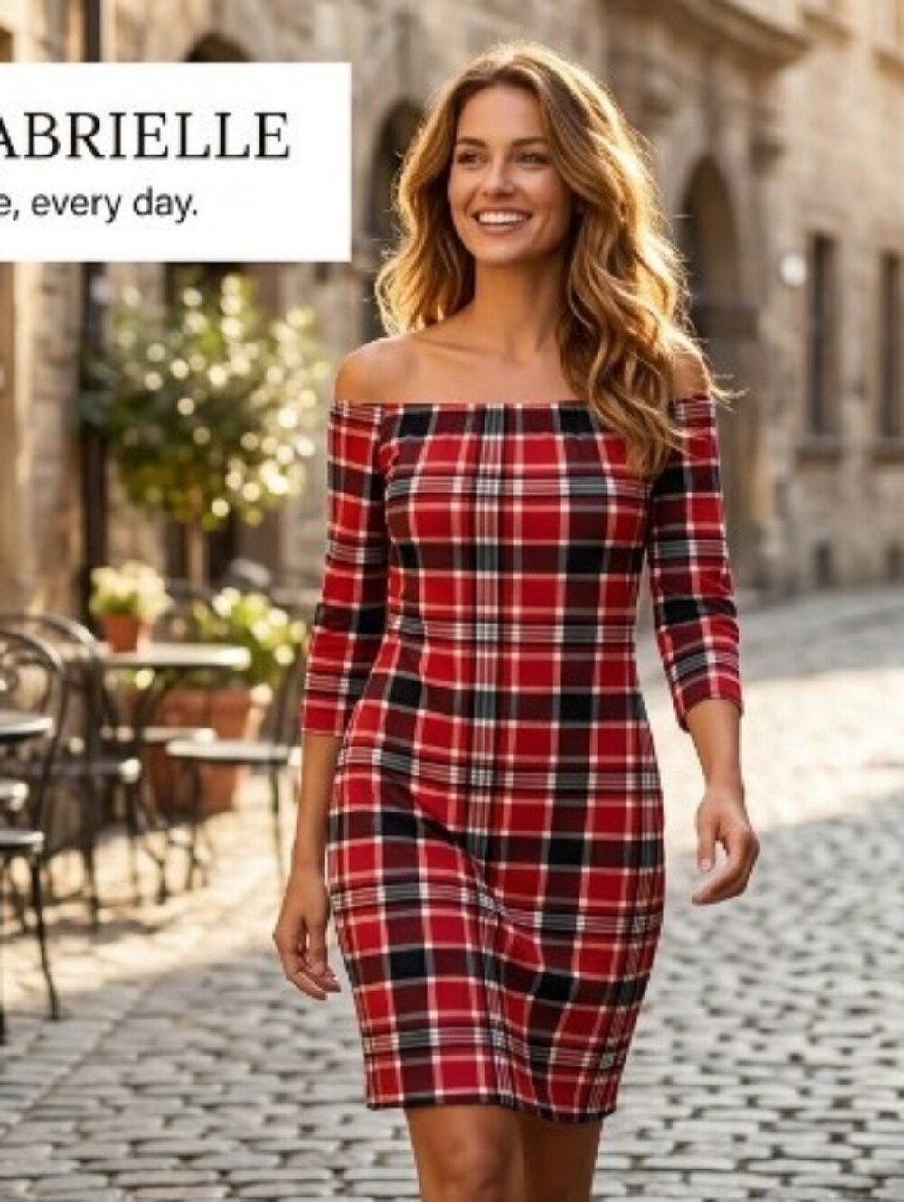 NWT Millie Gabrielle Red Plaid Off-The-Shoulder Shift Dress Size 2X